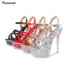 Fashion 14cm Ultra High Heels Bling Bling Sequined Fashion Crystal Clear Heeled Platform Wedges Women Gladiator Sandals Model Prom Shoes