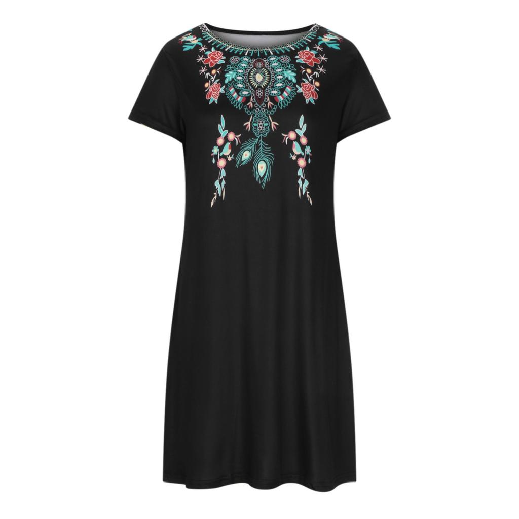 European and American new summer mid-waist printed urban casual short-sleeved dress