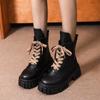 Fashion Chunky Platform Black Ankle Boots Women Autumn Winter Pu Leather Combat Booties Women Punk Thick Bottom Lace Up Motorcycle Boots