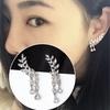 Gold Silver Fashion Earrings Crystal Jewelry Leaves Tassel Women Zircon Ear Stud