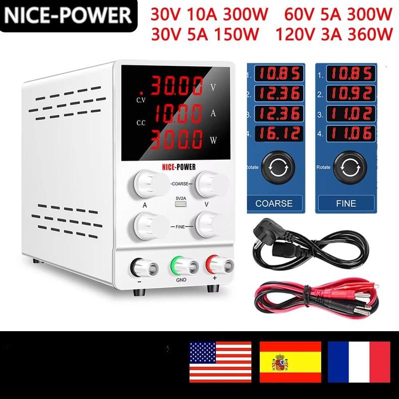 2025 Новый EU PLUG LCD Регулируемый лабораторный источник питания постоянного тока 30 В 10 А 5 А 60 В 120 В Импульсный регулируемый источник питания Лабораторный стабилизатор напряжения
