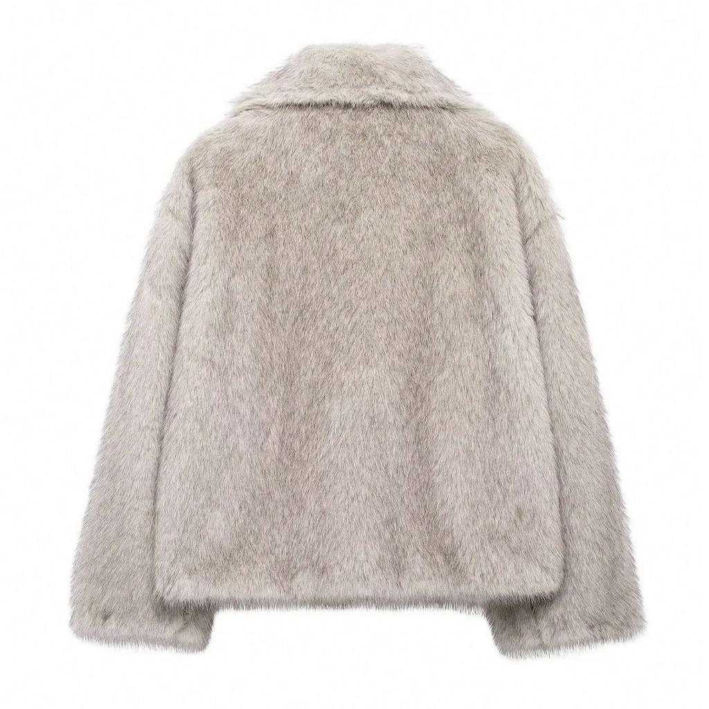 Женская меховая куртка свободного кроя с лацканами и длинными рукавами для осени и зимы