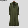 INCERUN Men Lapel Collar Long Puff Sleeve Buttons High Splits Long Shirts