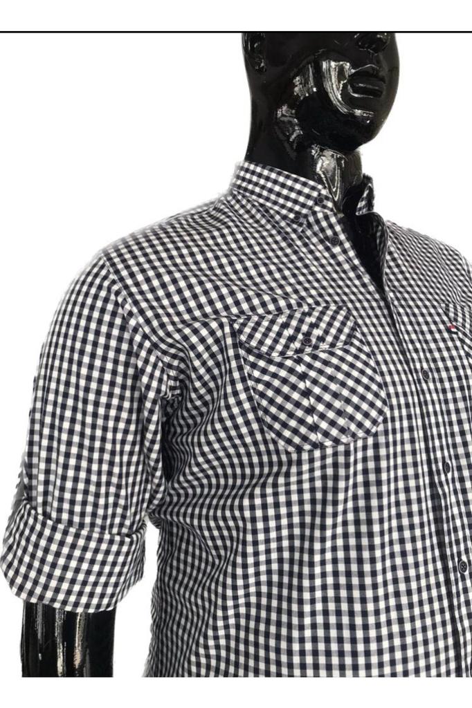 Мужская рубашка больших размеров больших размеров Мужская рубашка больших размеров в клетку из 100% хлопка с двойным карманом и складными рукавами больших размеров