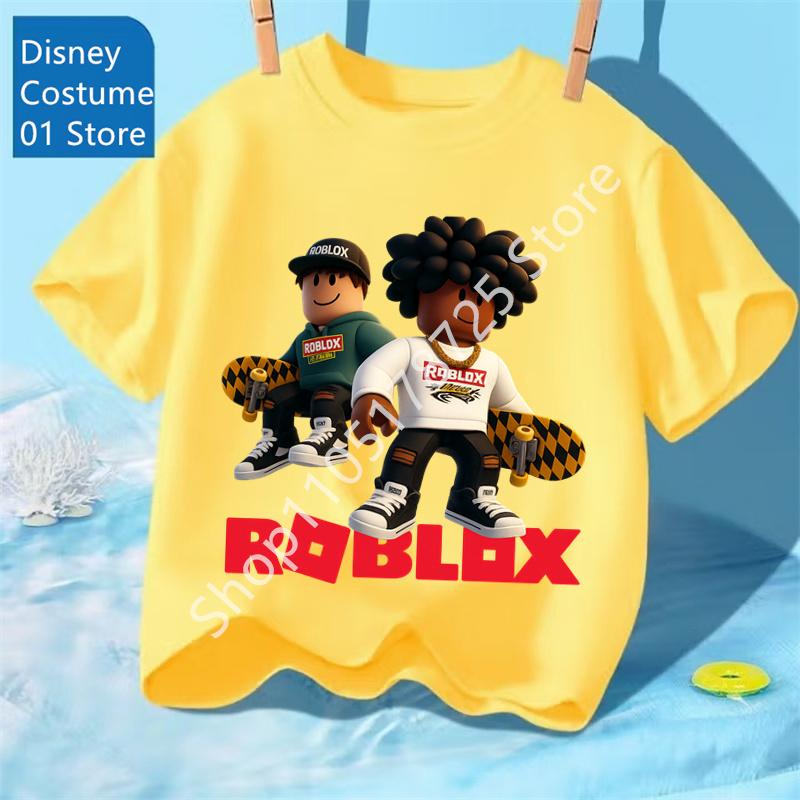 Детская футболка Roblox со звездным принтом, унисекс, с коротким рукавом, для мальчиков и девочек, повседневная, мягкая, летний топ