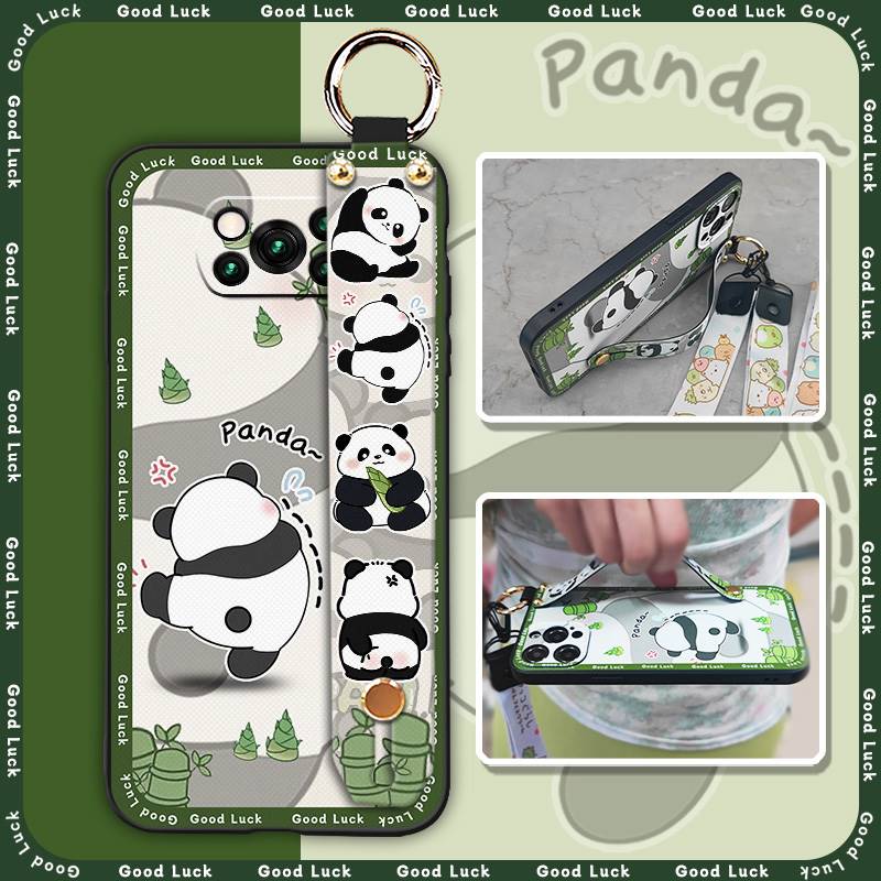 Soft Case Wristband Phone Case For Xiaomi Poco X3 NFC/X3 Pro Durable Kickstand Phone Holder Ring Wrist Strap Cute Panda