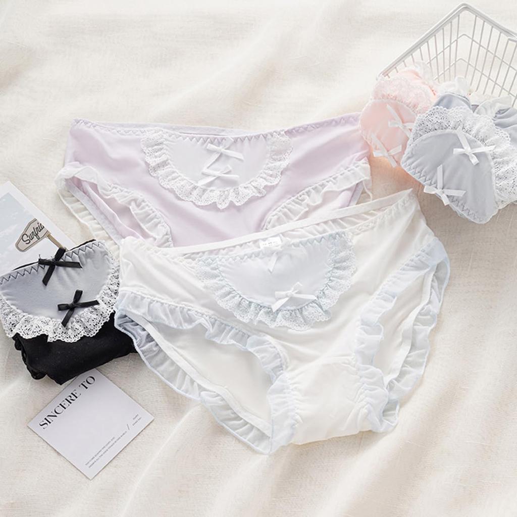 AZBESCZ Milk Silk Panties with Satin Cute Lace and Ribbon Soft and Plus Size Panties 5 Colors Women's (5-Piece Set) Panties, Design, (XL, Available)