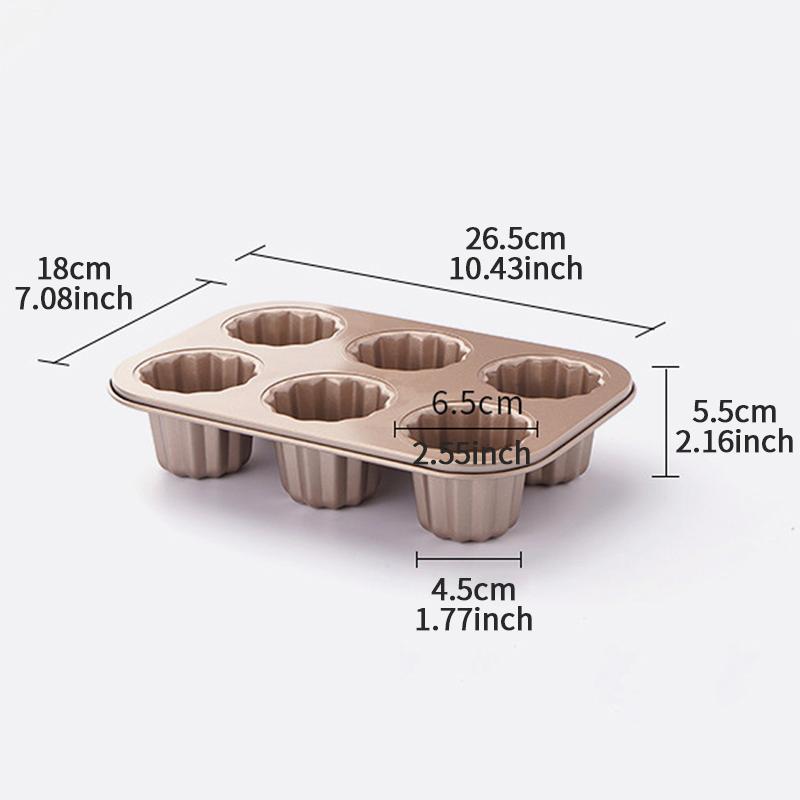 1PC 6/12 Select Cup Rose Gold Canele Pan With Nonstick Coating Carbon Steel Material Flowers Shape Canelé Muffin Pan