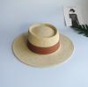French Retro Summer Men'S And Women'S Hand-Woven Panama Flat Top Top Hat Shading Vacation Beach Sun Straw Hat