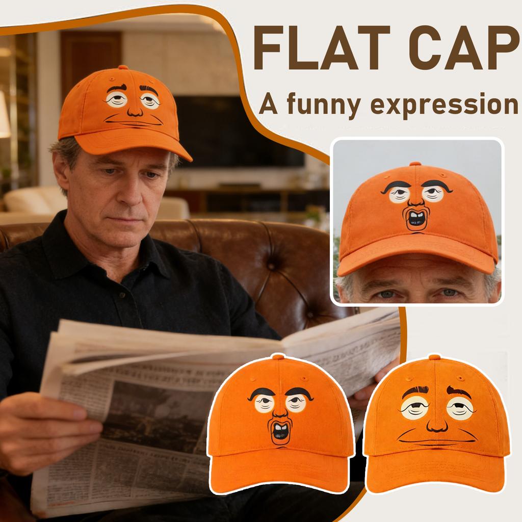 Flat-faced Orange Baseball Cap, Fun-faced Baseball Cap, Cotton Novelty Baseball Cap, Unisex Classic Baseball Cap