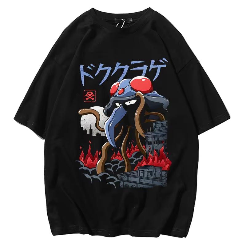 Pok Mon Tshirt with Printed Short Sleeved Anime Cartoon Childrens Clothing Unisexs and Womens Clothing