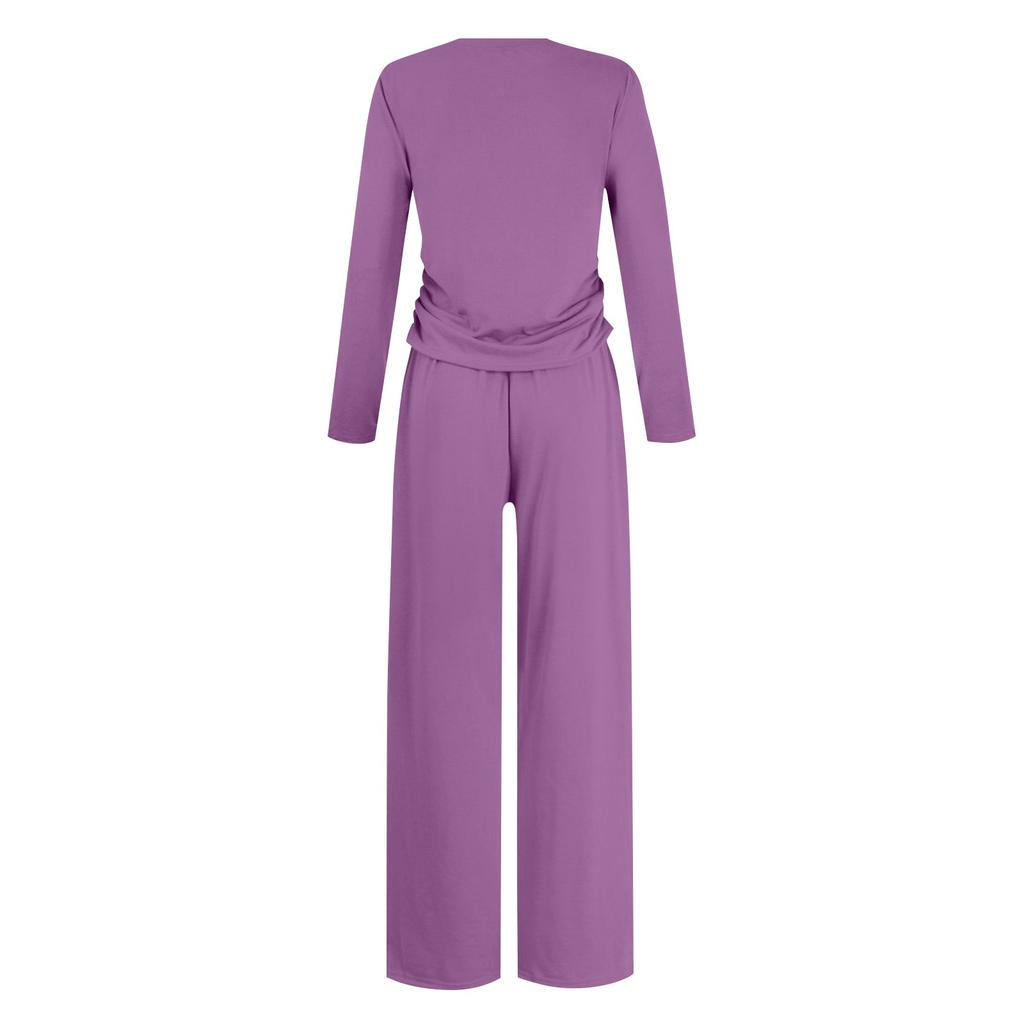 Женские осенние комплекты из двух частей: топы с длинными рукавами, футболки, широкие брюки, комплекты