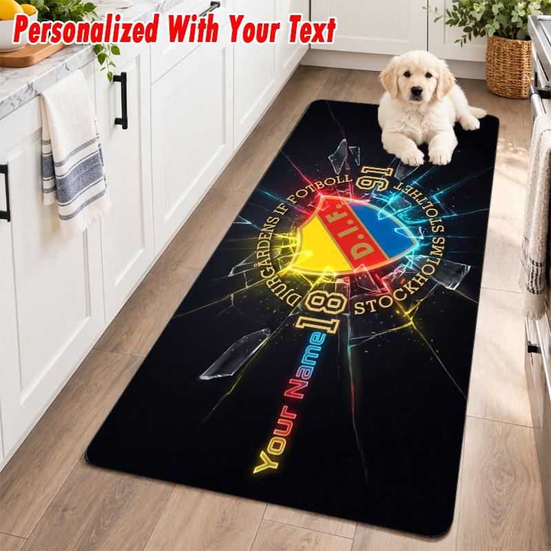 Djurgårdens IF Custom Name Flannel Rug Kitchen Mat Non Slip Floor Carpet Personalized Home Decor