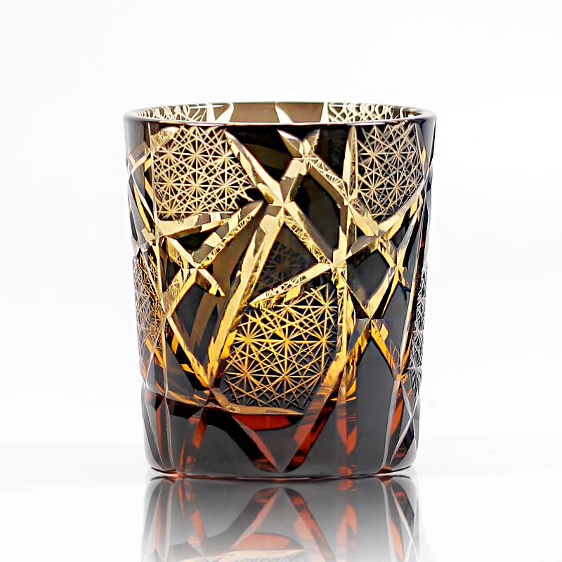 Handmade Japanese Style Edo Kiriko Whiskey Glass Tumbler Colored Hand Cut To Clear Glasses Color Tinted Old Fashioned Glasses