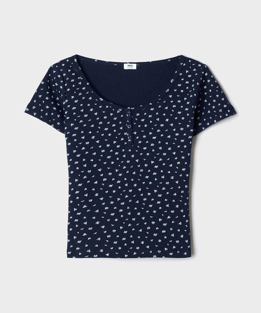 Цветочная футболка Henley с коротким рукавом Seupao_Sprpg24Gy0