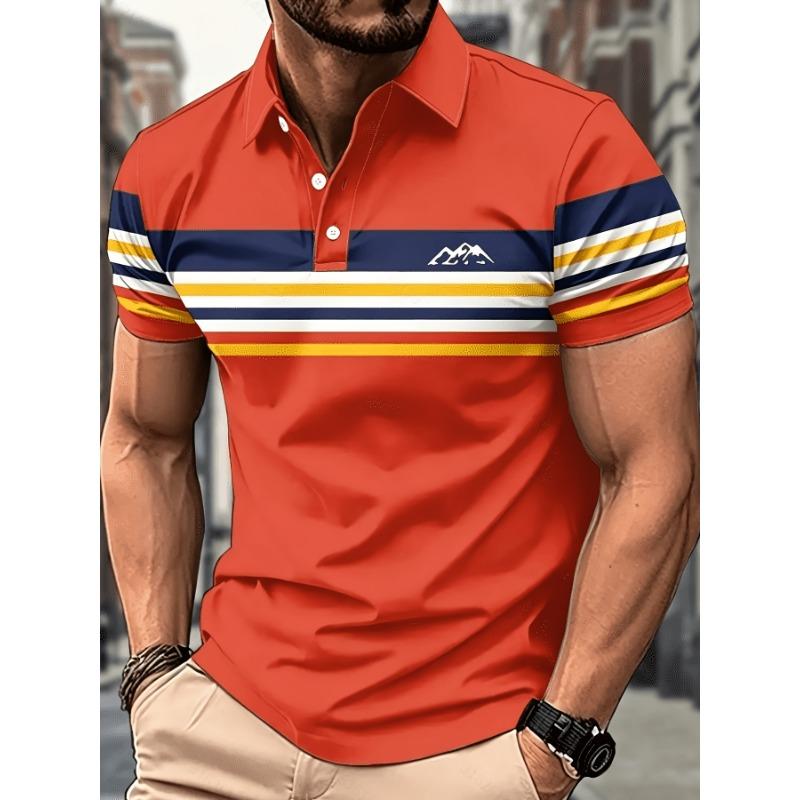 Мужская подкладка с коротким рукавом - Яркие оранжево-желтые полосы Color Block