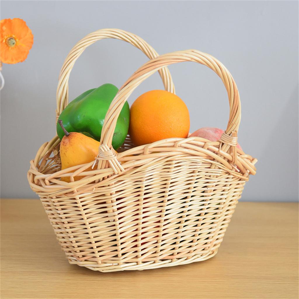 Экологичная плетеная корзина из натуральной лозы Легкая и дышащая Идеально подходит для пикников и домашнего хранения продуктов