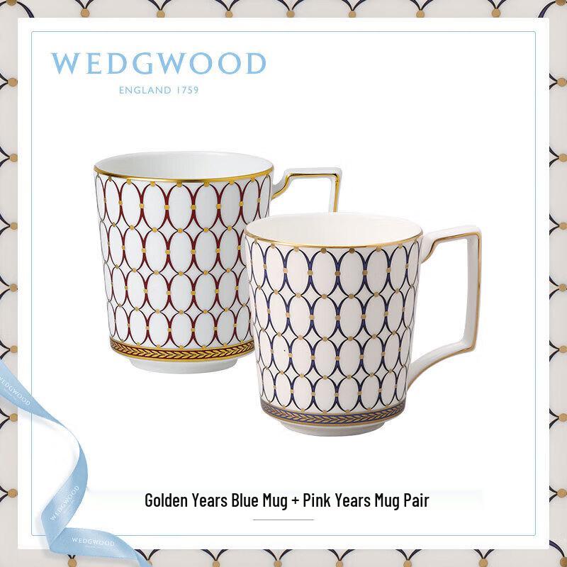 Wedgwood Пара керамических чашек «Золотые годы» с позолотой, красного и полуночно-синего цвета