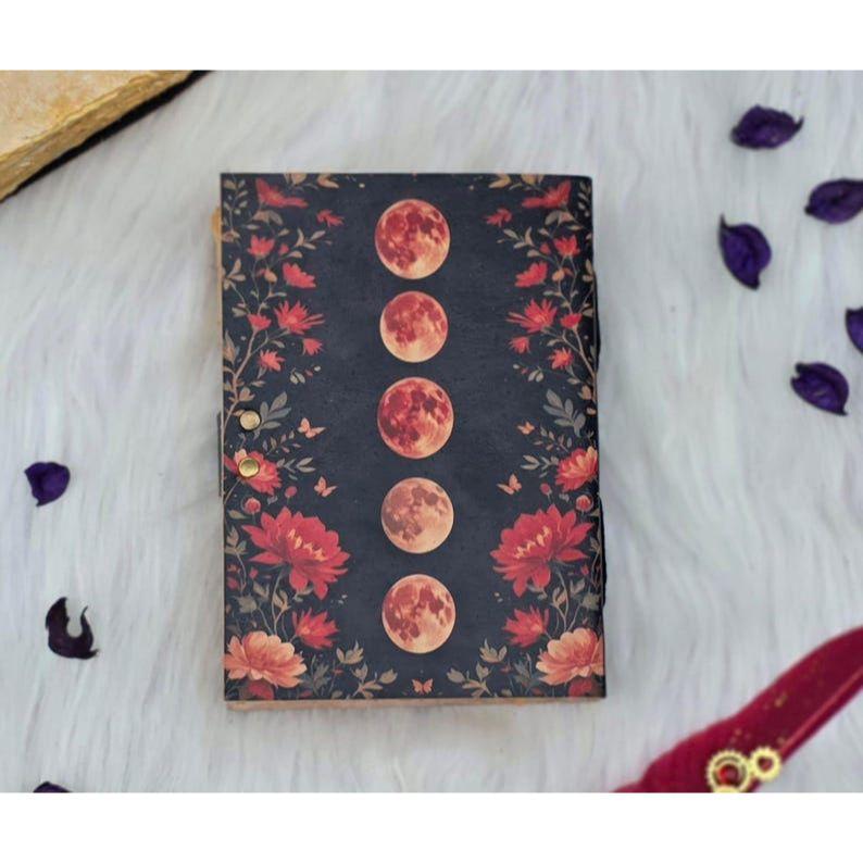 Lunar Blossom Journal | Moon Phase Lock Diary | Vintage Floral Notebook | Witchy Spellbook | Gift for Writers & Dreamers | Grimoire Journal