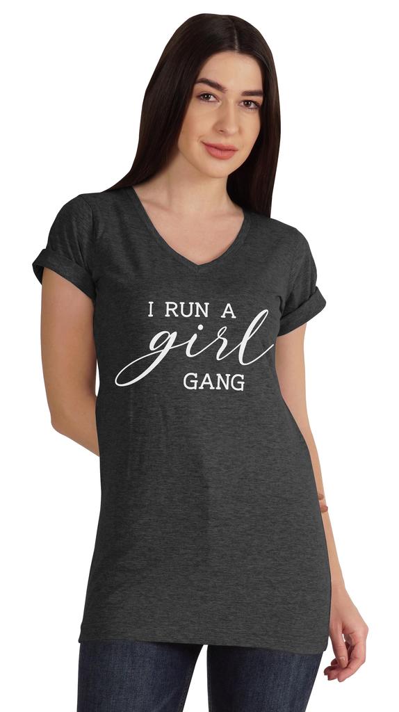 Inkmeso Футболка с V-образным вырезом и надписью «I Run A Girl Gang», хлопок, Mommy Life, для мам