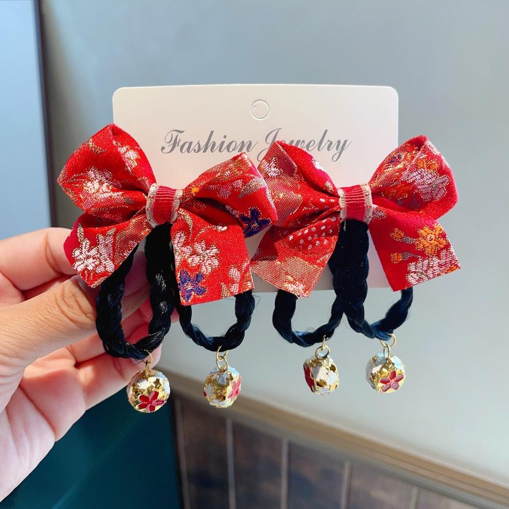 2 шт. головной убор ханьфу детская заколка для волос кисточка парик косичка милая красная заколка-бантик