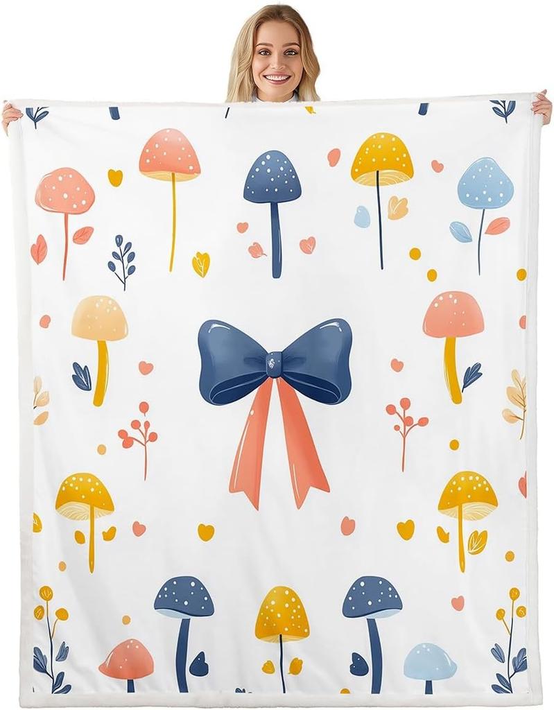 Плед с узором из синих бантов Мягкий флисовый плед Элегантный домашний декор Подарок для женщин Девочек Спальня Постельное белье Покрытие