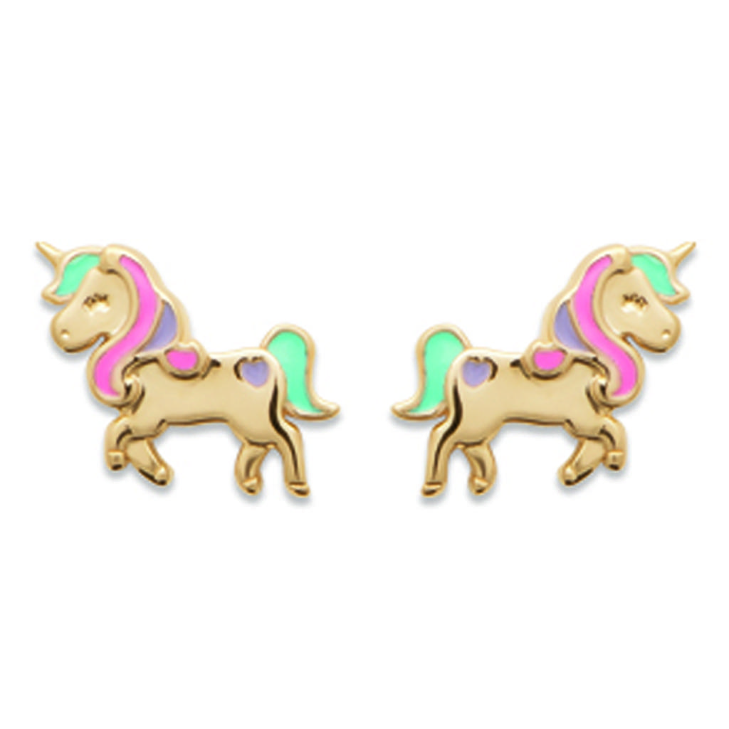 Les Trésors De Lily [R7460] - Gold Plated Earrings 'Licorne My Unicorn' Multicolored Gold - 10 Mm