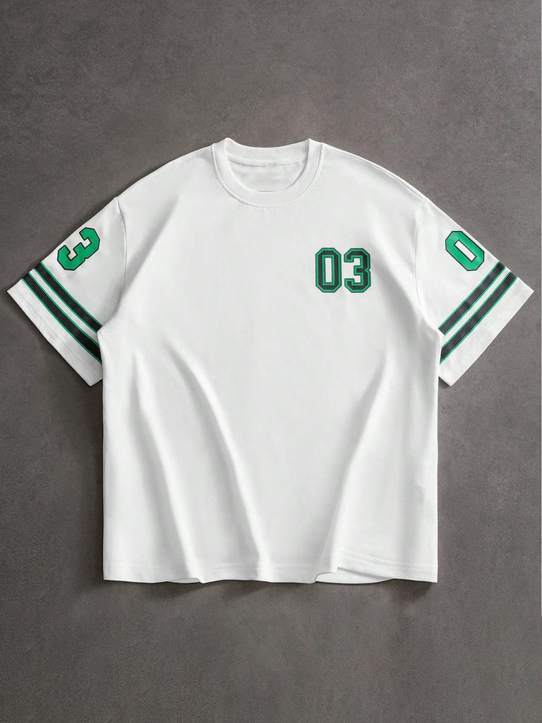 Pattern Round Neckline And Short Sleeves T-shirt, Casual Sport Style, Summer, Streetwear, City Trip, White
