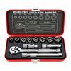 Socket Wrench Set Garage Tool Set Ratchet Wrench Drive 9.5mm (3/8 Inch) Quick Release Ratchet Handle Tool Tool Set 12 Pieces [Iron Case Includ