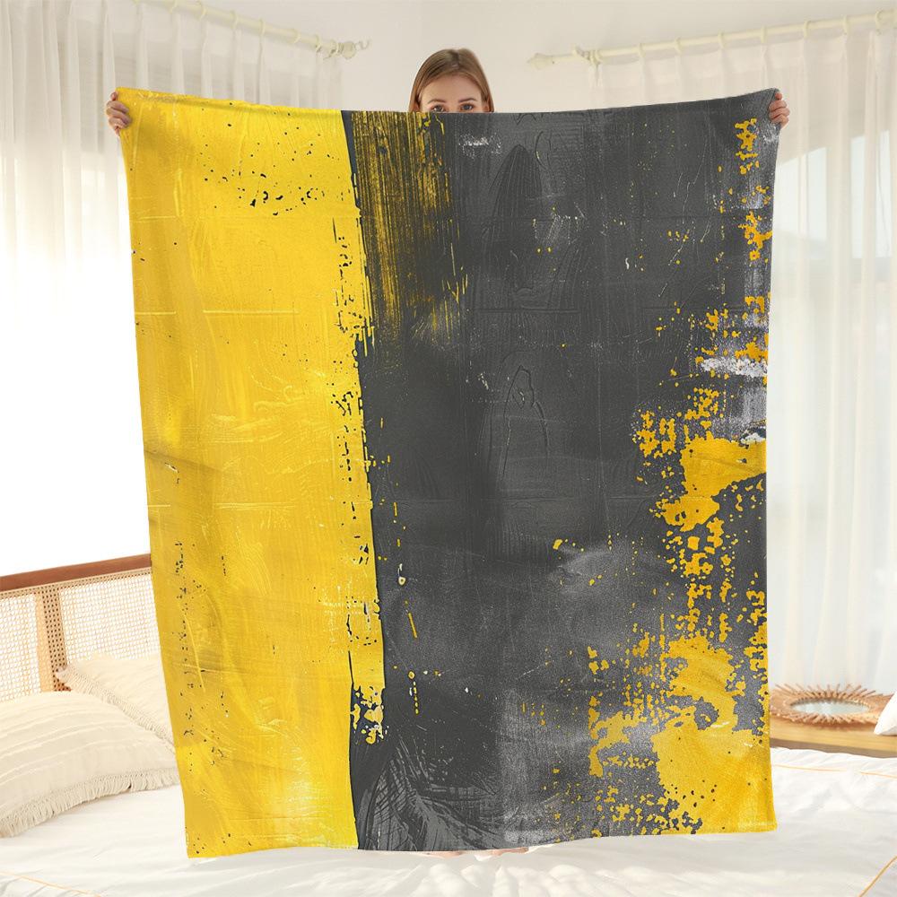 Gray yellow abstract graffiti digital-printed polyester Bedroom velvet flannel cover blanket Fleece sofa cover blankets for beds
