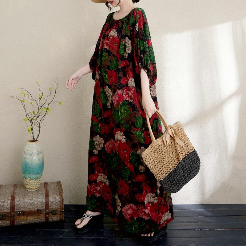 Dimanaf 2025 Летнее платье больших размеров для женщин, повседневное, винтажное, базовое, цветочное, длинное, пляжное, элегантное, свободное платье