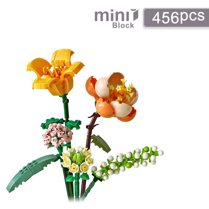 Романтические розы Цветы Подсолнухи Нарциссы Сады Дом Строительные блоки Классическая модель Мини-кирпичи Наборы Детские наборы