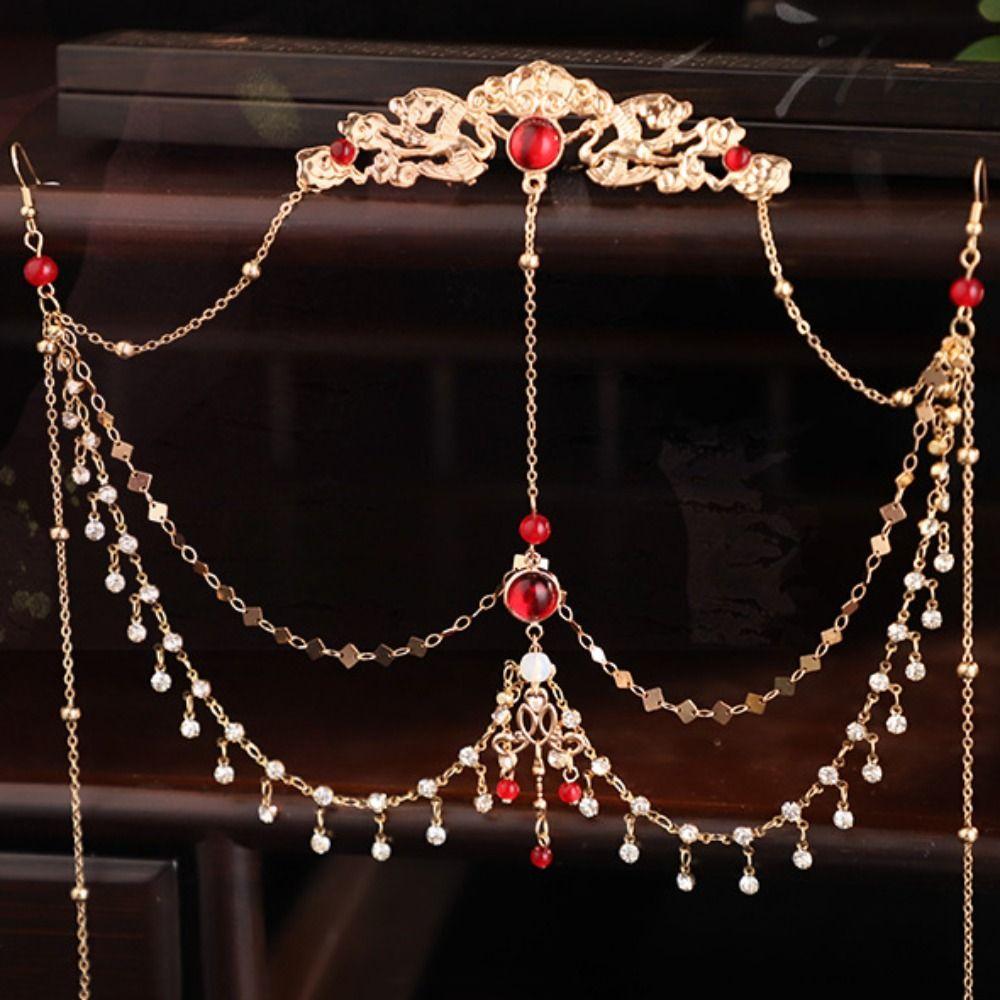 Корона Стразы Головная Цепочка Кисточка Свадебная Повязка на Голову Фея Цепочка на Лоб Ханфу Аксессуары для Волос