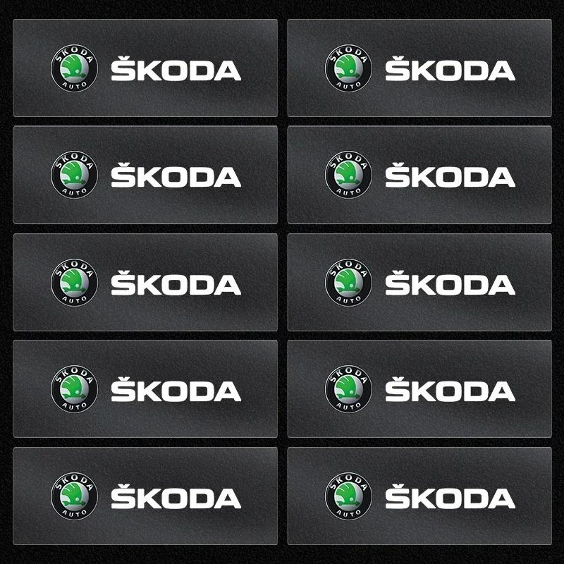 CAPR9 Car Door Handle Badge Protector Decal Wiper Sticker For Skoda Superb Octavia Rapid Kodiaq Kamiq Karoq Rapid Fabia Accessories