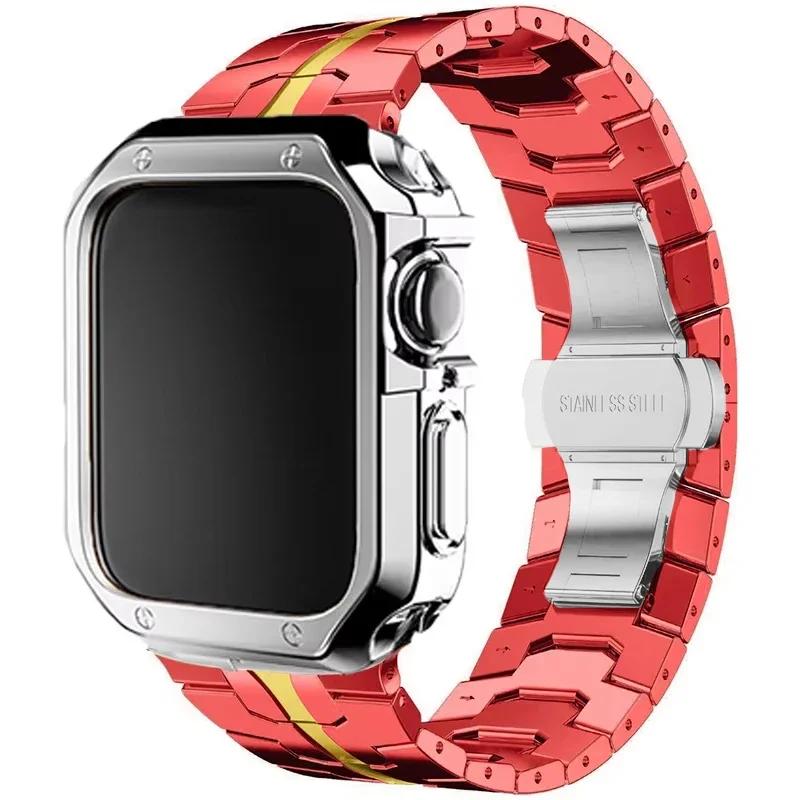 Нержавеющая сталь Ремешок+Корпус для Apple Watch Ultra 2 49 мм Серии 10 46 мм Роскошный Мужской Ремешок для IWatch 9 8 7 6 5 4 se 45 мм 44 Correa
