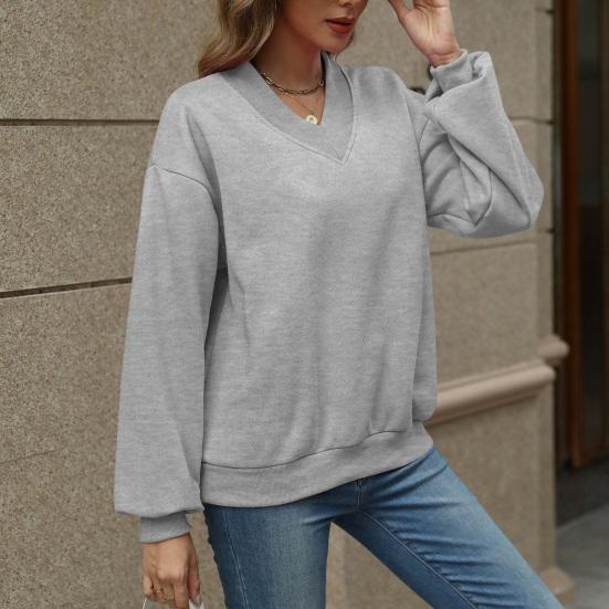 Women's V Neck Oversized Sweatshirts Fleece Long Sleeve Pullover Top
