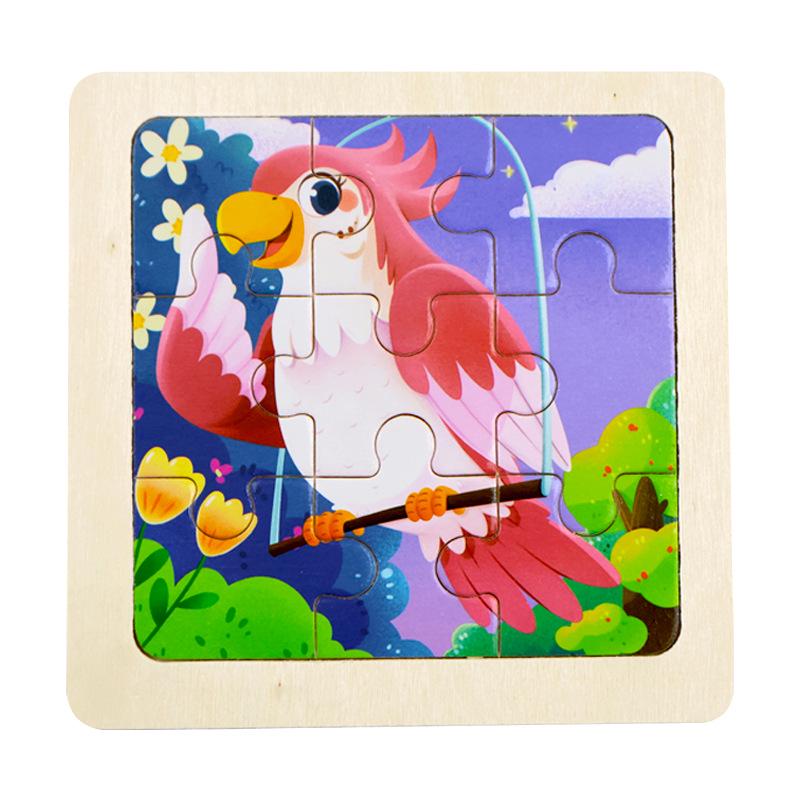 Деревянная jigsaw-головоломка из 9 деталей для детей - Мультяшная тематика: Фрукты, Животные и Транспорт. Когнитивная игрушка