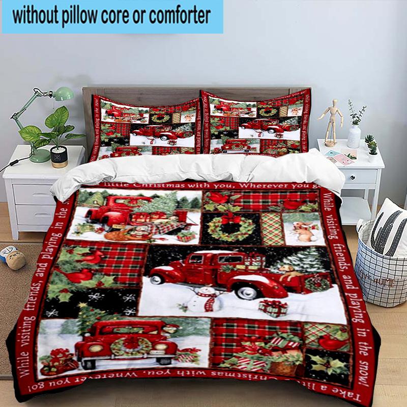 Christmas Vintage Truck 3pcs Bedding,Including 1pc Duvet Cover And 2pcs Pillowcases Perfect for Christmas,Ideal for Bedroom, Dormitory