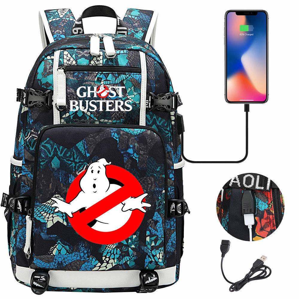 Ghostbusters Print USB Charging Backpack for Teens Students Casual Travel Outdoor Daypack