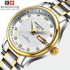 KINGNUOS ультратонкие водонепроницаемые кварцевые часы со стальным ремешком, мужские наручные часы с двойным календарем