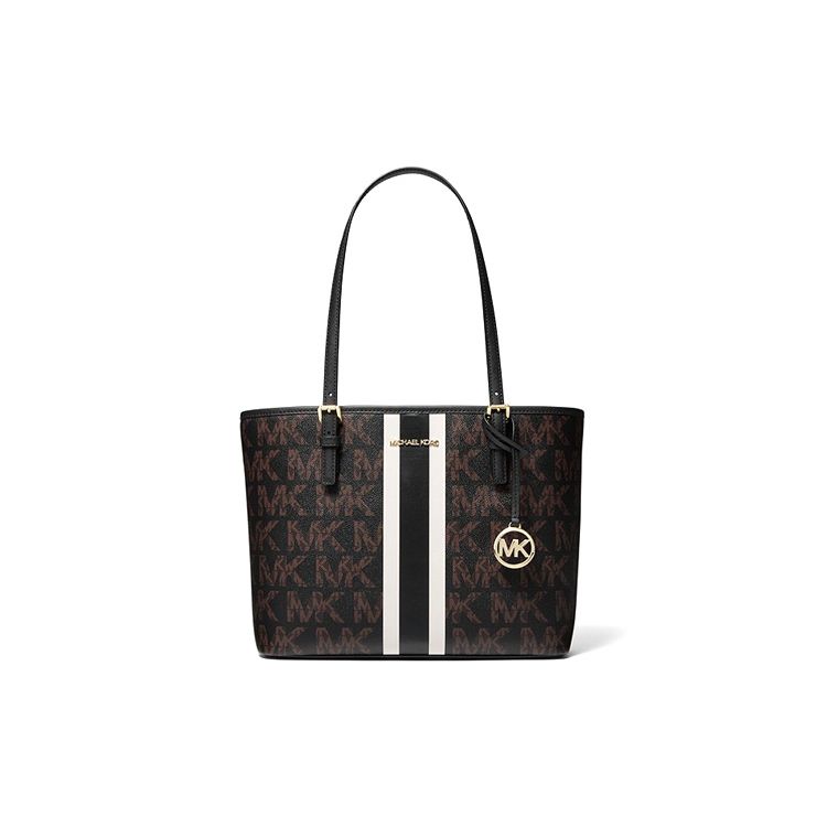 Michael Kors MK Jet Set Travel Сумка-тоут большого объема из кожи с черно-белой полоской Monogram Женская сумка-тоут 35S1GTVT2B-BLACK-COMBO