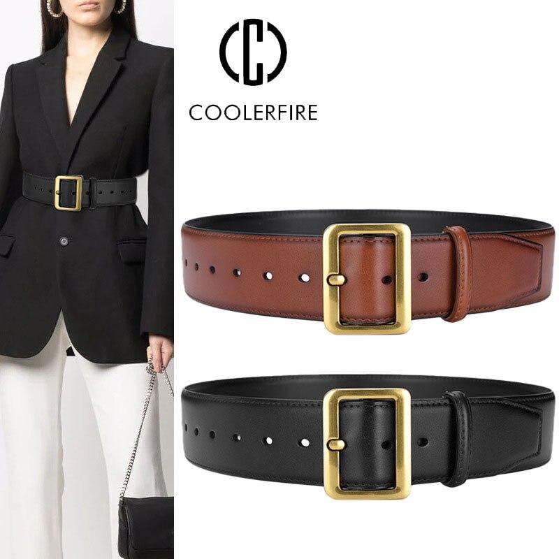 Женский ремень высокого качества из коровьей кожи, повседневный модельер, широкие ремни, женская люксовая брендовая юбка с пряжкой, однотонный ремешок LB2309