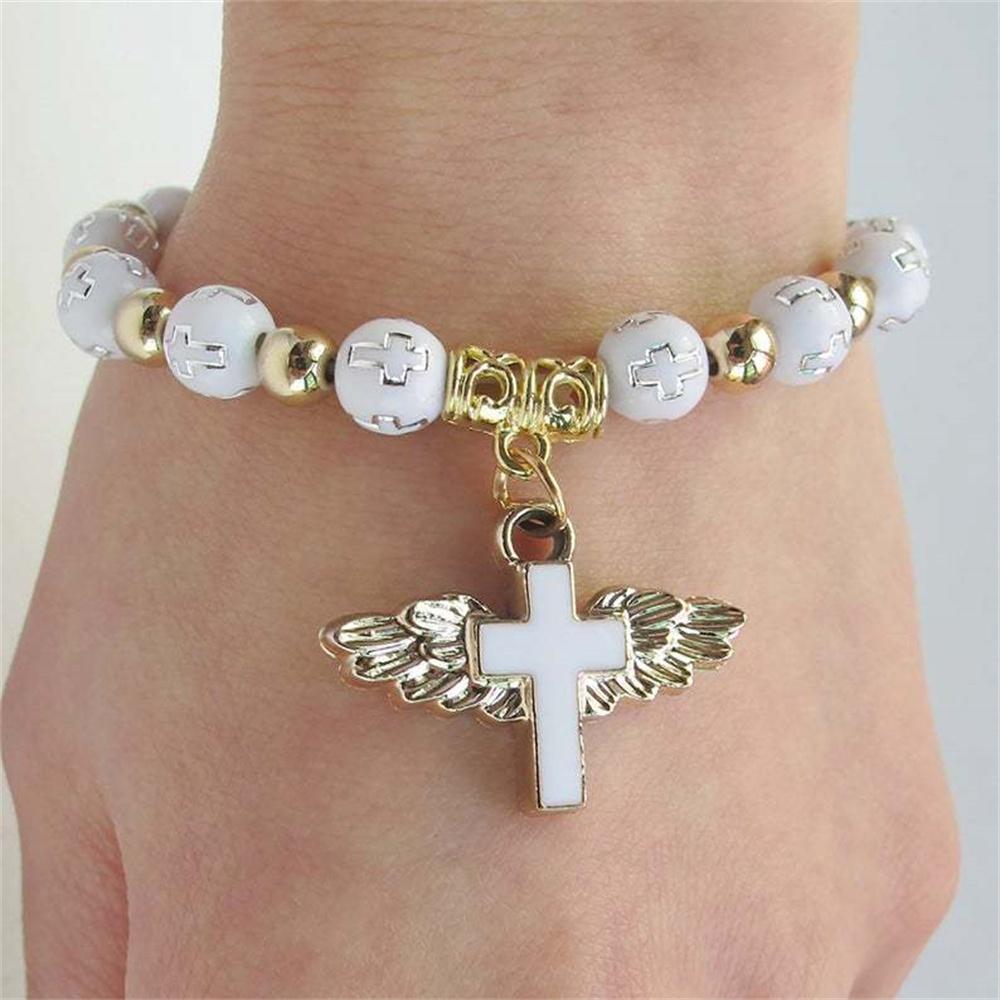 Exquisite Angel Cross Rosary Beads Bracelets Christian Souvenirs Bracelets & Bangles Decor Gifts Fashion Wristband Accessories HMM