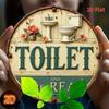 D Flat Vintage Floral Toilet Sign  Rustic Round Iron Wall Art with Restroom Decor Easy to Hang Ideal for Home Office Kit