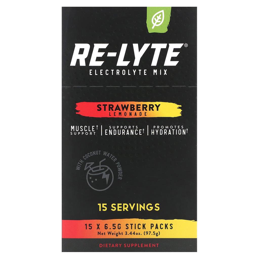 Redmond Trading Company Re-Lyte, Electrolyte Mix, Strawberry Lemonade, 15 Stick Packs, 0.23 Oz (6.5 G) Each