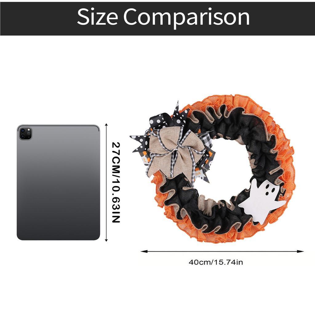 Halloween Wreath Plaid Bow Ribbon Artificial Wreath, Festival Garland Decoration