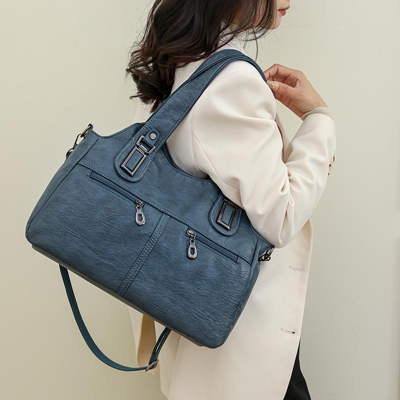 Women PU Leather Large Capacity Shoulder Bag Ladies Vintage Satchels Bags 2025 Summer Designer Handbag Tote Crossbody Bag