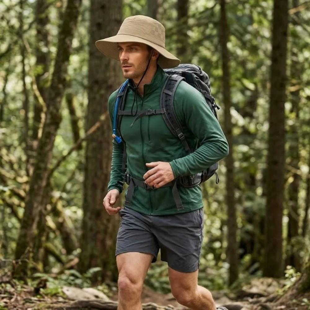 Breathable Fisherman Hat Solid Color Sun Protection Hat Windproof Hiking Cap Outdoor Hiking