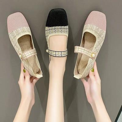 Вязаная женская обувь Мэри Джейн в корейском стиле, удобная дышащая женская обувь, повседневная обувь на плоской подошве с квадратным носком, Zapatos De Mujer
