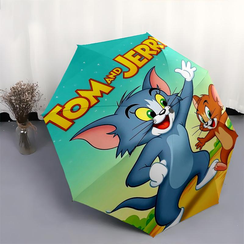 1pc Tom and Jerry Automatic Folding Umbrella - Compact 8-Rib Design, Durable Plastic & Iron1446L